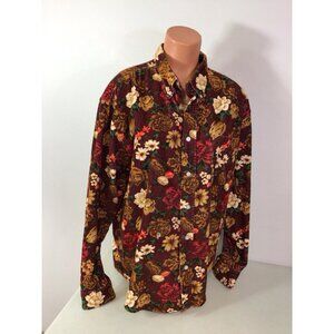 Fall Floral Corduroy Shirt Button Front Womens XL